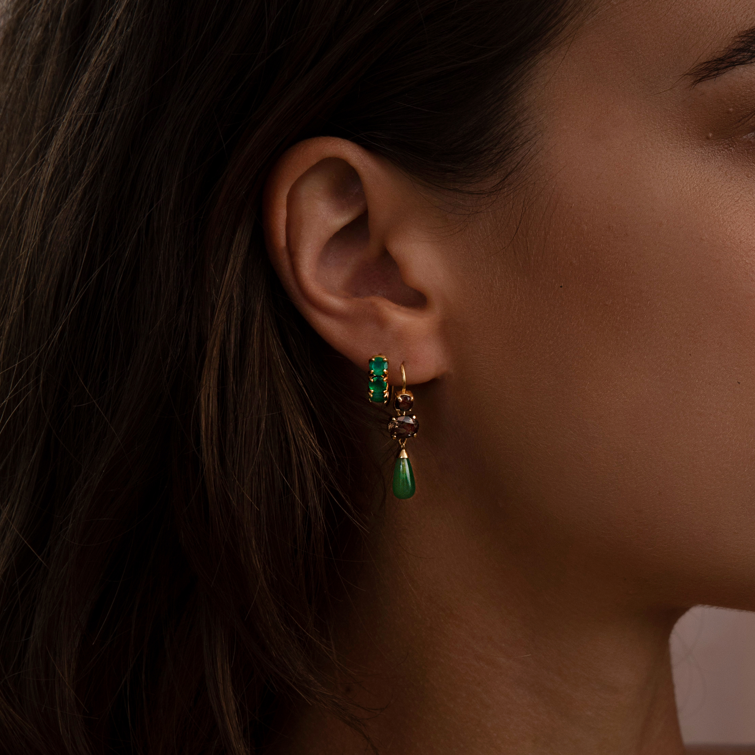 Carré Sølv Forgyldt hoops med Grøn Agat FH 4373 GR 1cm