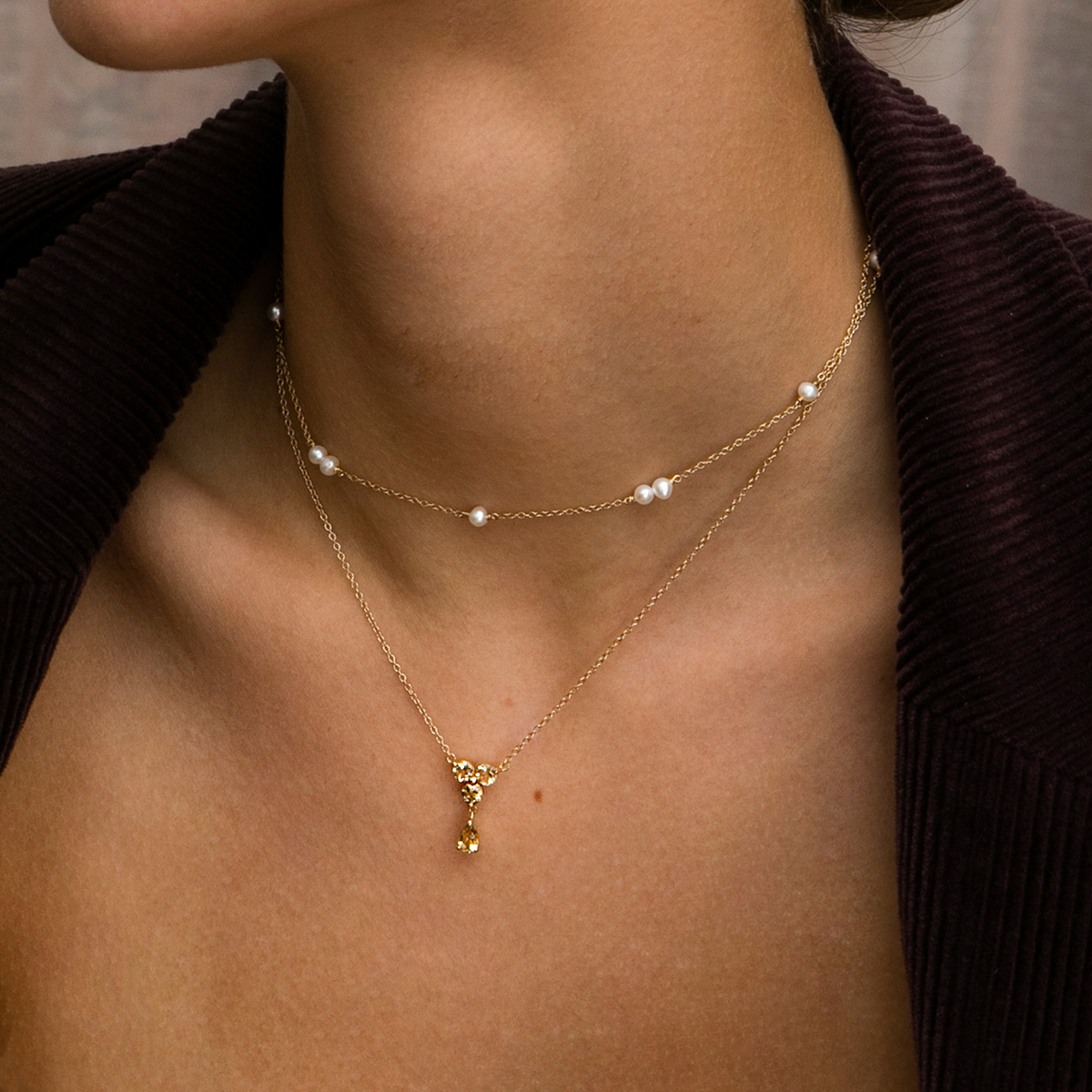 Carré Guldbelagt kæde med Champagne Kvarts FC 4438 CHQ 38+2,5+2