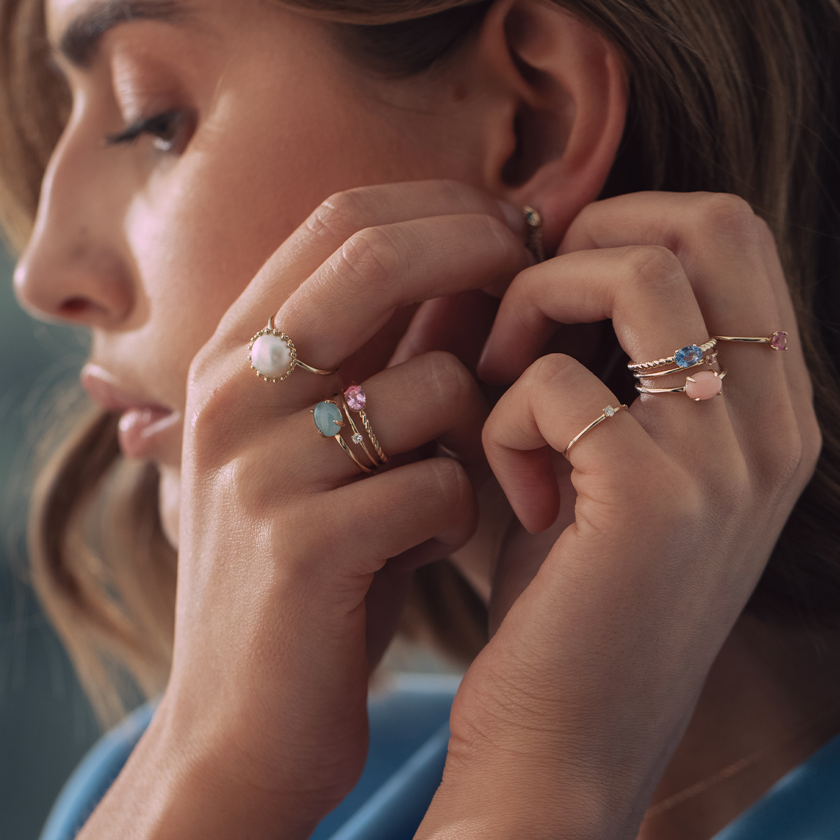 Carré 10-Karat ring med Pink Opal TR 4355 PO