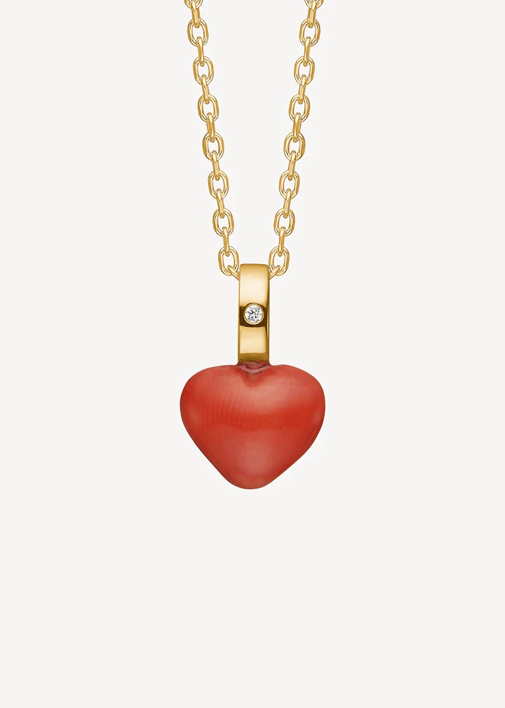 Carré 10-Karat Heart Vedhæng Rød Koral TL 4487 RCDI 8mm 0,005CDI