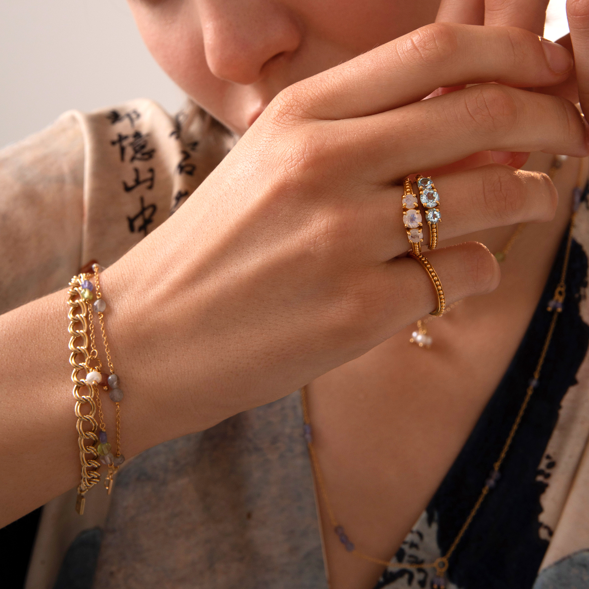 Carré Sølv Forgyldt ring med Blå Topaz FR 4372 BT