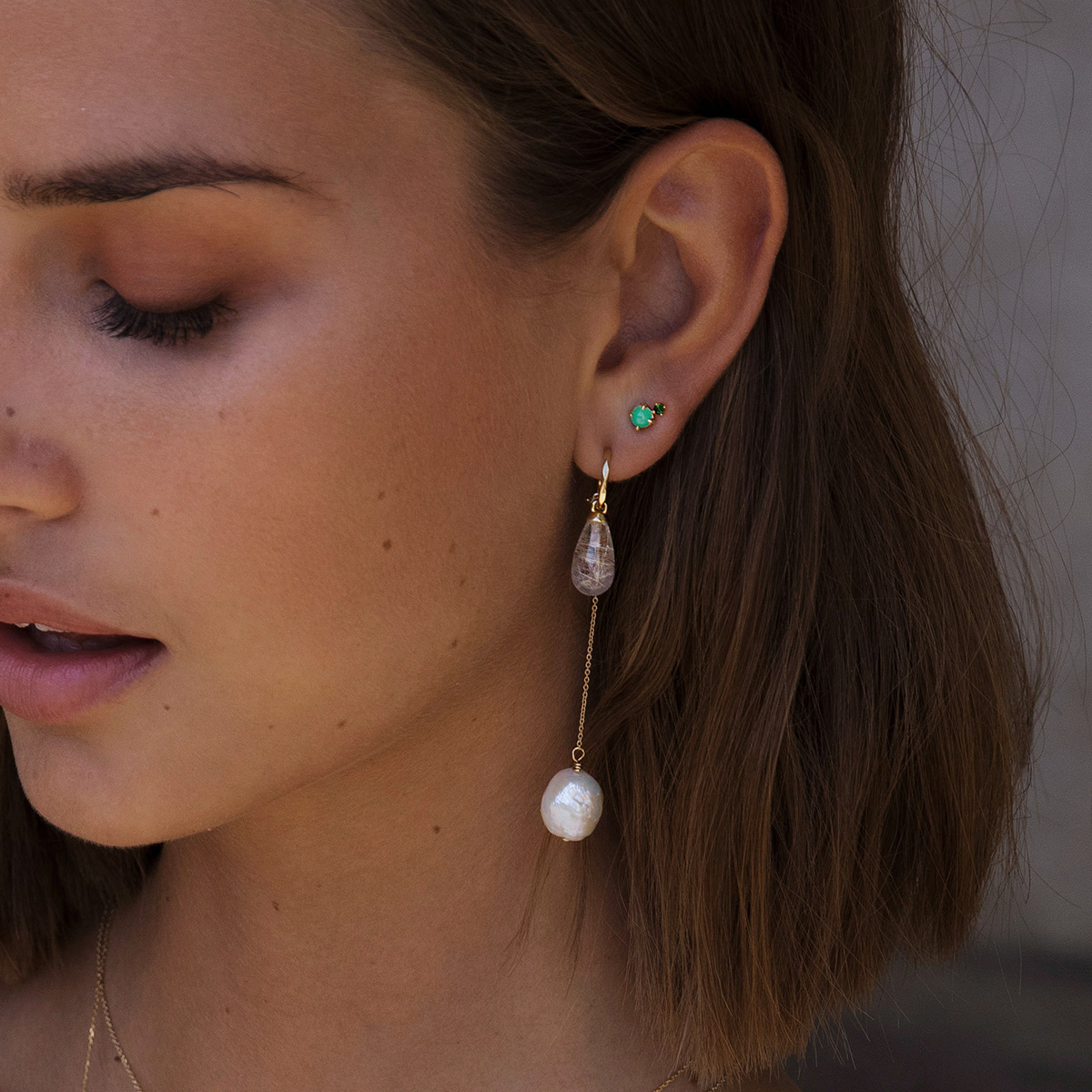 Carré 10-Karat ørestik med Chrysopras og Turmalin TS 4391 CRTR 1pc.