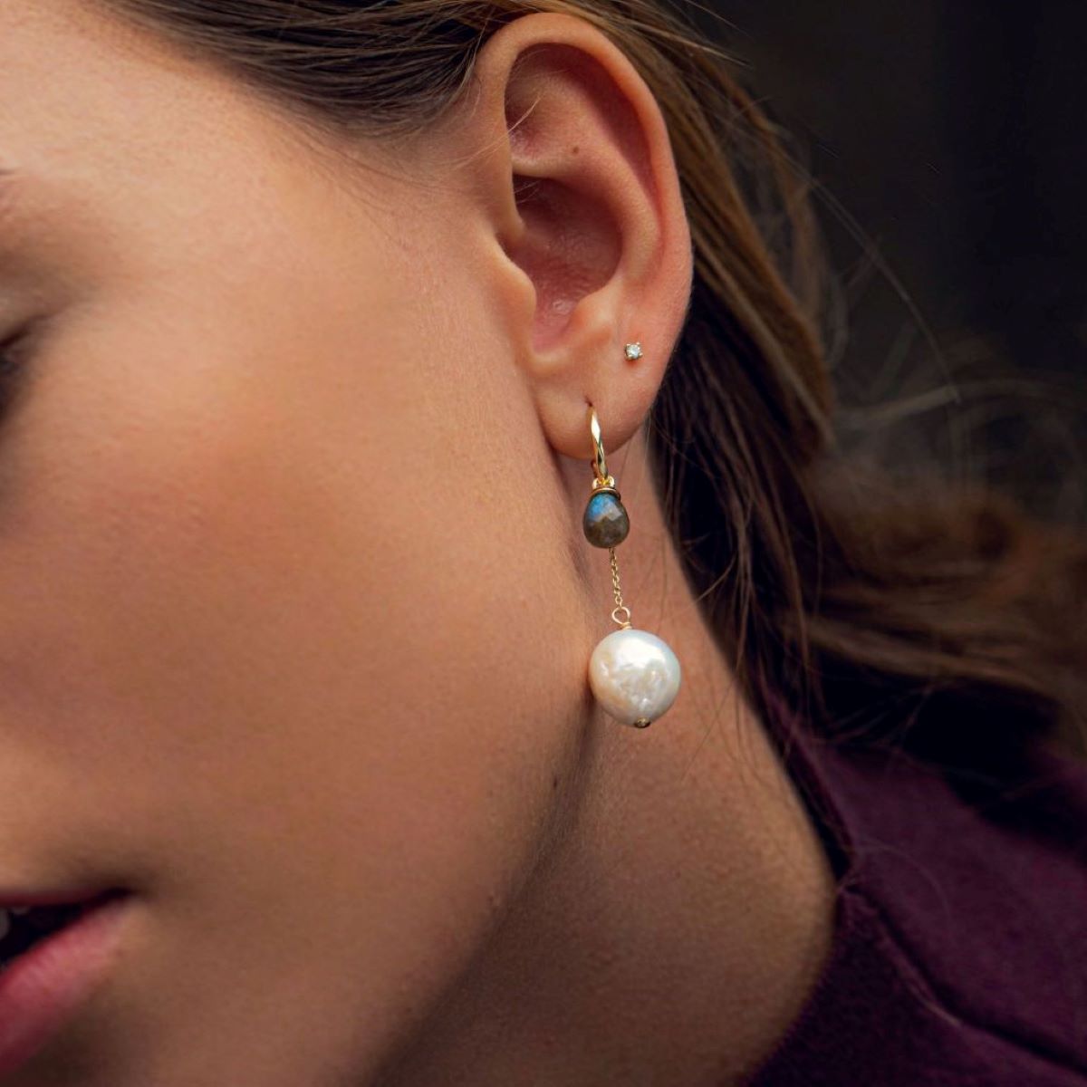 Carré 10-Karat charm med Labradorit TLH 4357 LB 1pc.