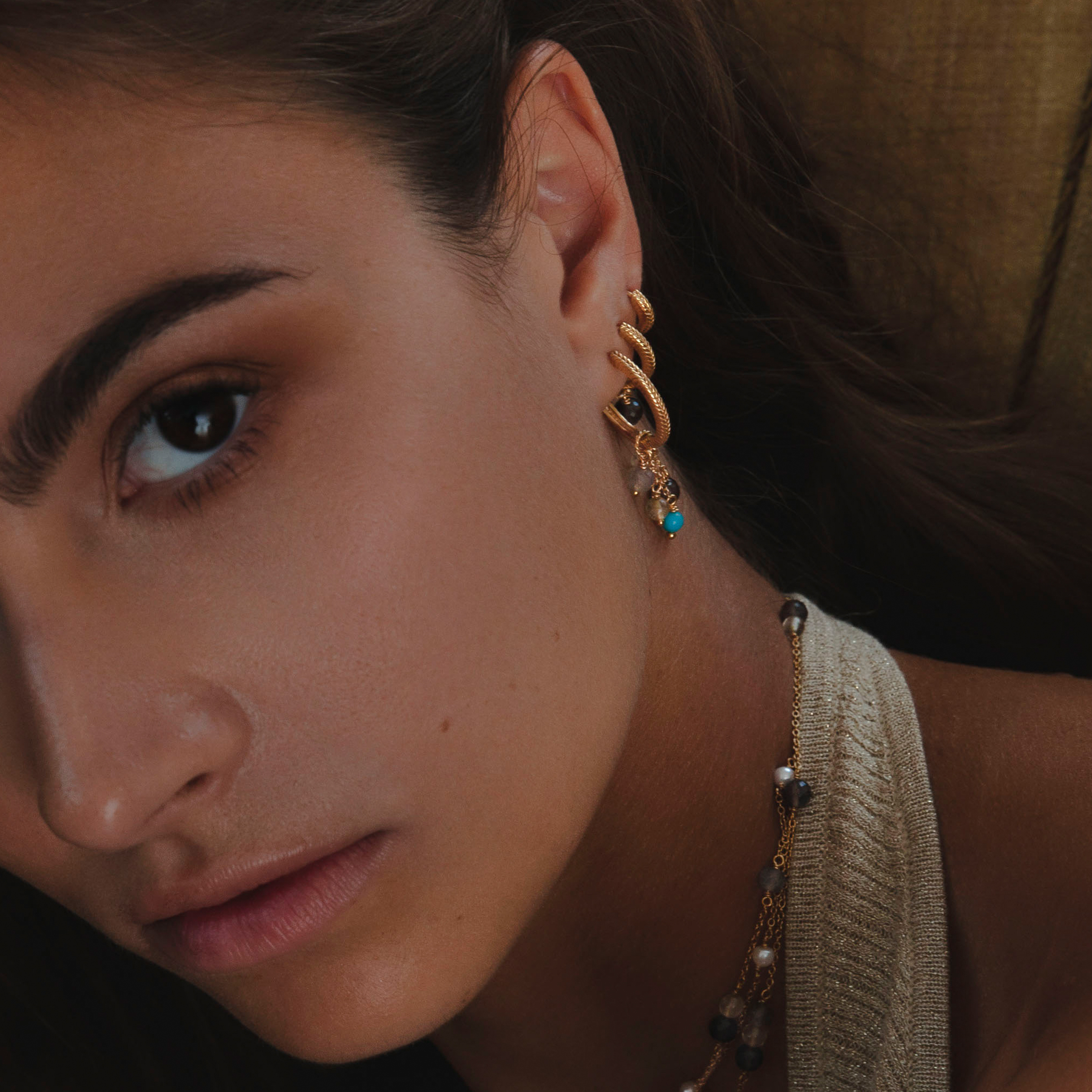 Carré Sølv Forgyldt charm med ædelsten FLH 4366 LBGRTSTTQ 1pc.