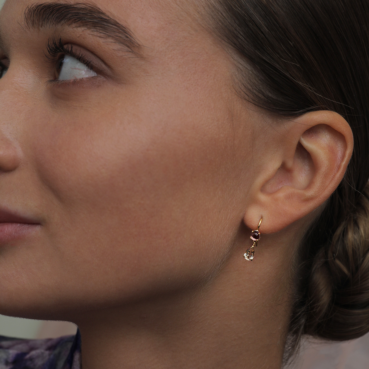 Carré Guldbelagte øreringe med Ametyst og Champagne Kvarts FH 4448 AMCHQ